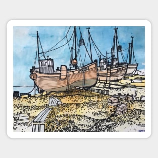 Boats on Dungeness Beach Kent England Magnet